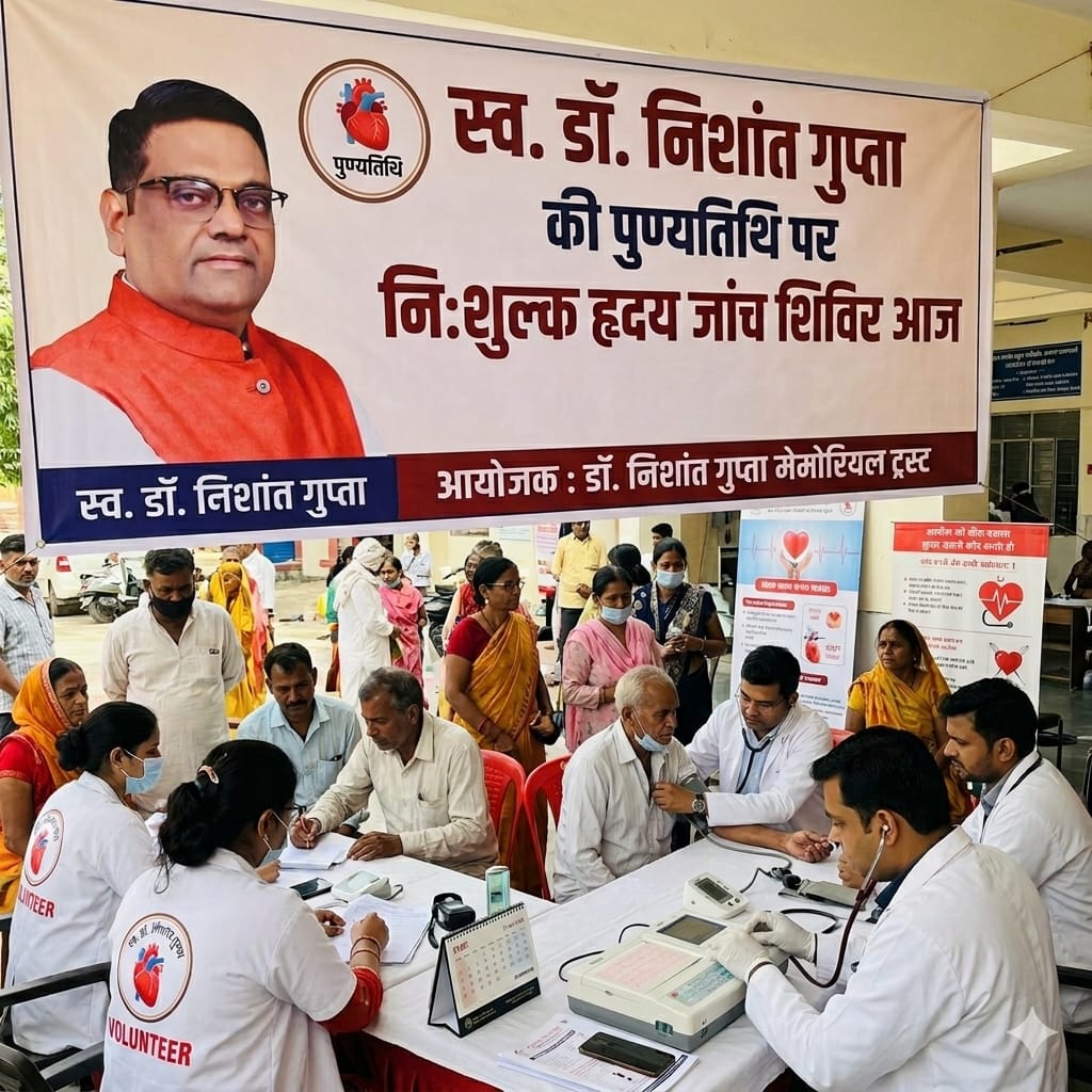 स्व. डॉ. निशांत गुप्ता की पुण्यतिथि पर नि:शुल्क हृदय जांच शिविर आज-सुबह 10 से शाम 4 बजे तक मिलेगा मुफ्त परामर्श, जांचों पर विशेष छूट
